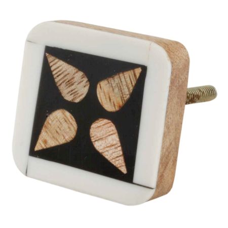 Black And White Flower Wood Drawer Knobs 